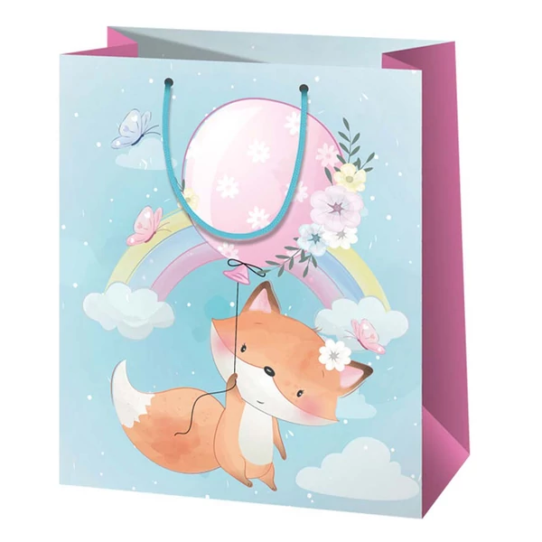 Cuki róka az egekben mintás nagy méretű exkluzív ajándéktáska 27x14x33cm-es