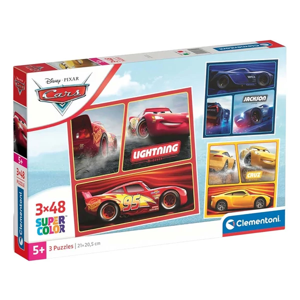 Verdák versenyautók 3x48db-os Supercolor puzzle - Clementoni