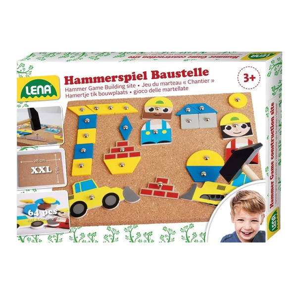 LENA: Kalapálós parafatábla játékszett - Építkezés