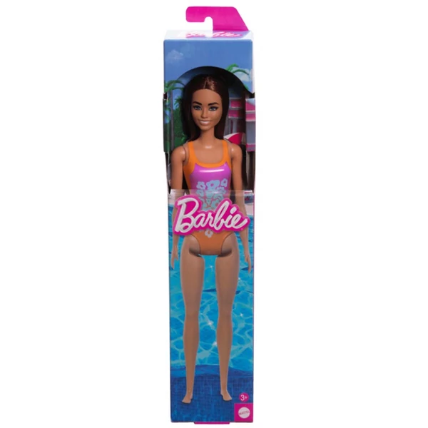 Barbie Beach baba lila színű, mintás fürdőruhában - Mattel