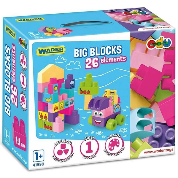 Nagy építőkocka szett rózsaszín elemekkel 26db-os - Wader