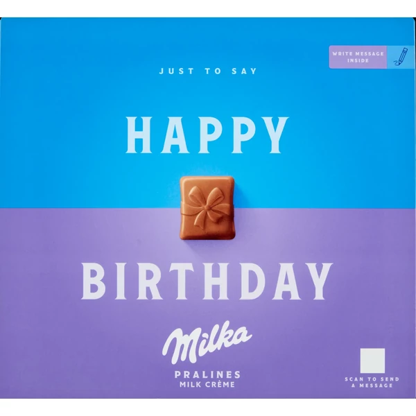 Milka Happy Birthday alpesi tejcsokoládé praliné tejes krémtöltelékkel 20 db 110 g