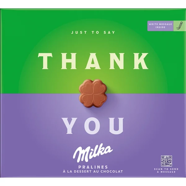 Milka Thank You alpesi tejcsokoládé praliné kakaós krémtöltelékkel 110 g