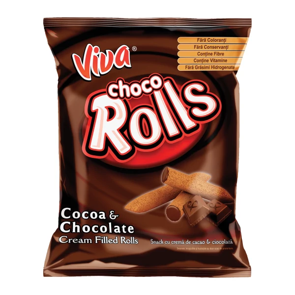 Viva choco rolls kakaós-csokoládés krémmel töltött extrudált gabonarudacska 100 g