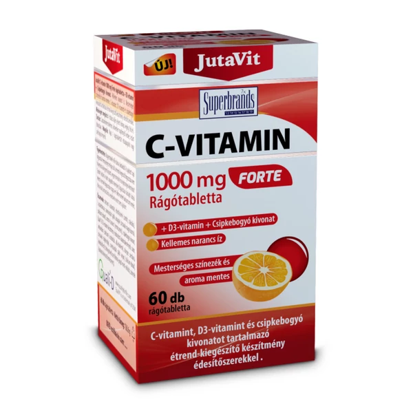 JutaVit C-vitamin 1000 mg Forte rágótabletta + D3-vitamin + csipkebogyó kivonat 60db