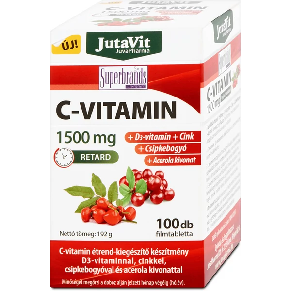 JutaVit C-vitamin 1500 mg filmtabletta + acerola-kivonat + csipkebogyó + D3-vitamin + cink 100db