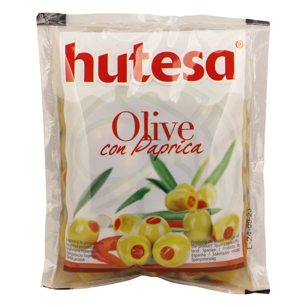 Hutesa paprikakrémmel töltött zöld magozott olajbogyó enyhén sós lében 180 g