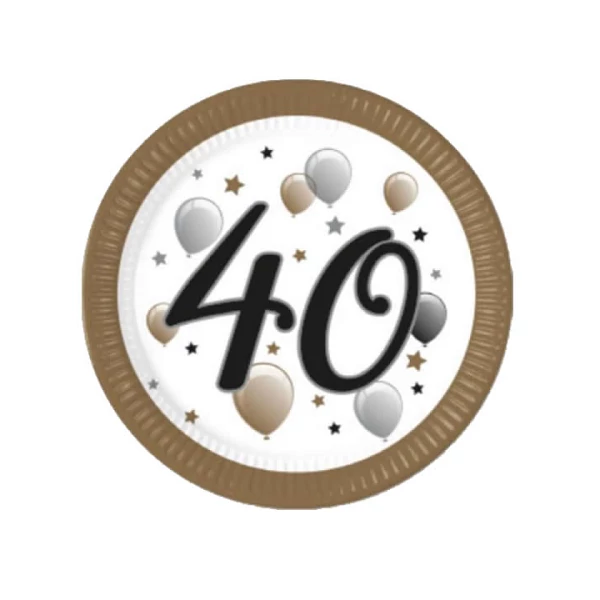 Party papírtányér 8db 23cm arany-ezüst 40. szülinapra 