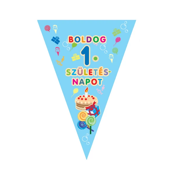 Party zászlófüzér 1. szülinapra kék