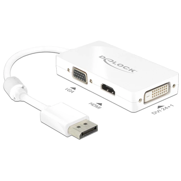 Delock Adapter Displayport 1.1-dugós csatlakozó > VGA / HDMI / DVI-csatlakozóhüvely passzív fehér