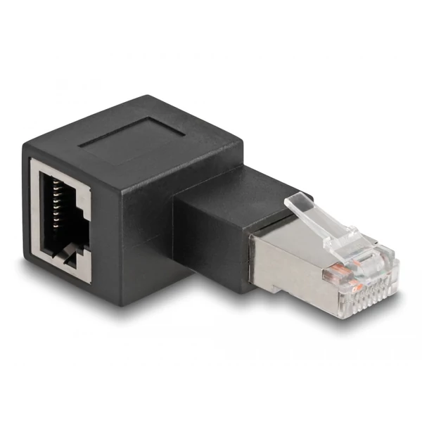 Delock RJ45 apa - RJ45 anya adapter Cat.6A 90  fokos szögben balra hajlítva