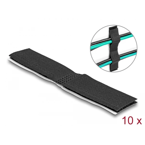 Delock Tépőzáras, öntapadós kábeltartó szett H 110 mm x Sz 20 mm, 10 db-os, fekete