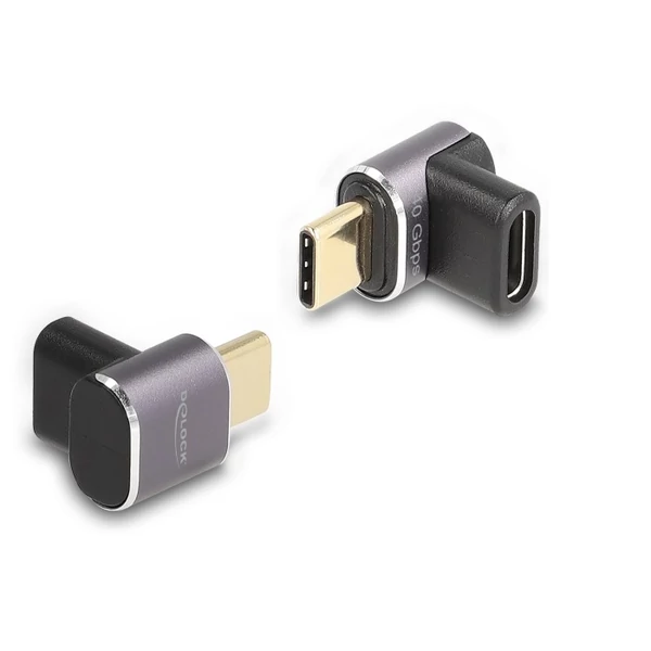 Delock USB Adapter 40 Gbps USB Type-C  PD 3.0 100 W csatlakozódugóval - csatlakozóhüvellyel, ívelt 8K 60 Hz fém kompakt