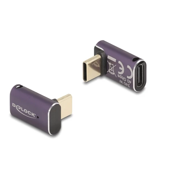 Delock USB Adapter 40 Gbps USB Type-C  PD 3.1 240 W csatlakozódugóval - csatlakozóhüvellyel, ívelt 8K 60 Hz fém
