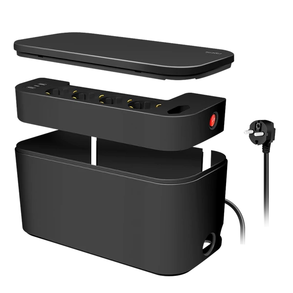 Logilink Kábeldoboz 5 utas csatlakozóaljzattal, 3x USB, 285 x 145 x 13 mm, fekete