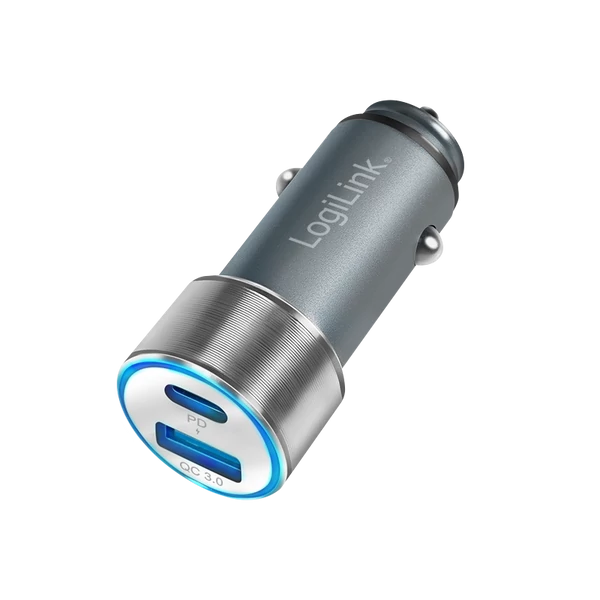 Logilink USB autós töltő, 1x USB-C PD, 1x USB-A QC, 36 W