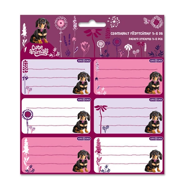 Ars Una: Cuki állatok - Kutyás csomagolt füzetcímke 3x6db-os