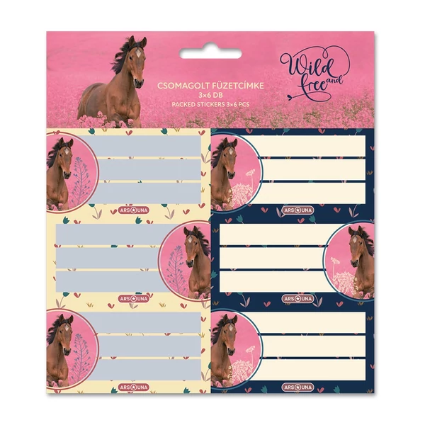 Ars Una: Wild and Free Ló mintás csomagolt füzetcímke 3x6db-os