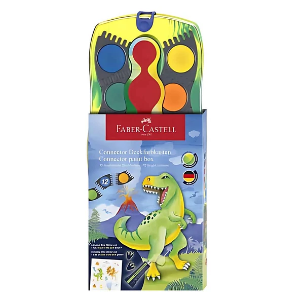 Faber-Castell: Connector 12db-os vízfesték készlet összeilleszthető palettákkal, dinoszaurusz mintázattal