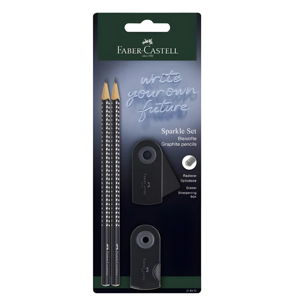 Faber-Castell: GRIP Sparkle 4 db-os fekete grafitceruza szett radírral és hegyezővel