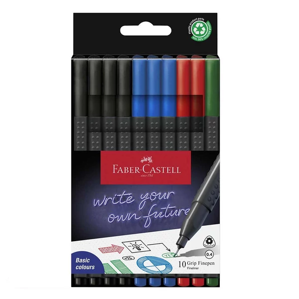 Faber-Castell: GRIP tűfilc 0,4mm-es heggyel 4 féle szín 10db-os szett