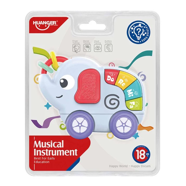 Happy World: Szolmizáló elefánt pajti készségfejlesztő bébijáték hang effektekkel