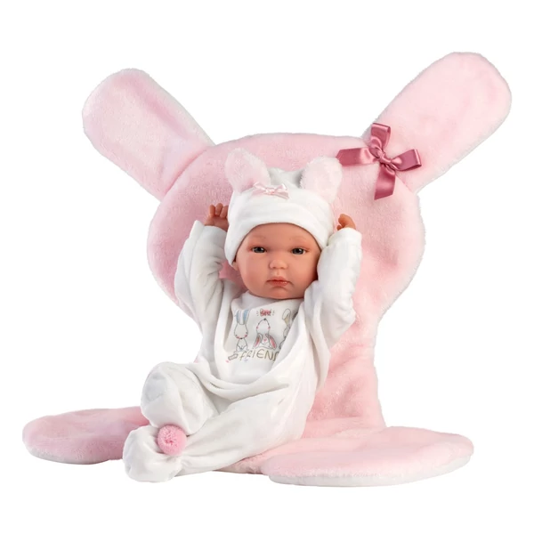 Llorens: Bimba 35cm-es baba rózsaszín nyuszis hálózsákkal