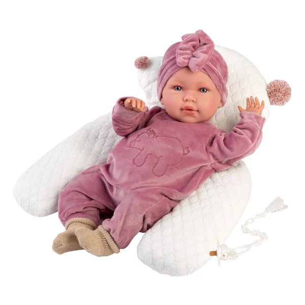 Llorens: Mimi Llorana 42cm-es baba hanggal, macis kezeslábasban párnával