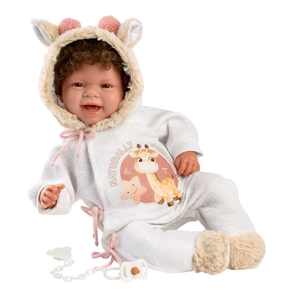 Llorens: Tala Sonrisas 44cm-es újszülött baba hanggal zsiráfos ruhában