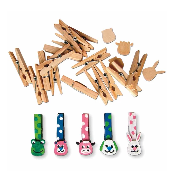 PlayBox: Dekorációs fa csipeszek állatfejes díszítőelemekkel 75db-os csomag