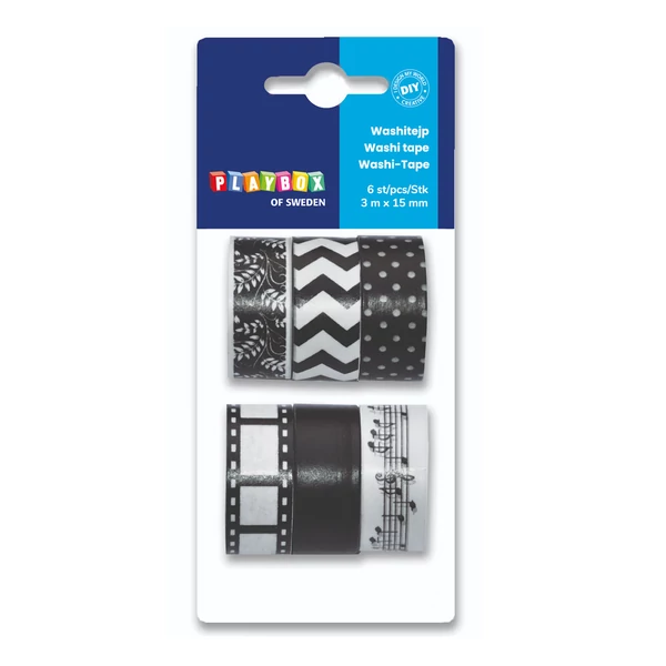 PlayBox: Dekorációs ragasztó szalag fekete és fehér színben 6 db-os szett