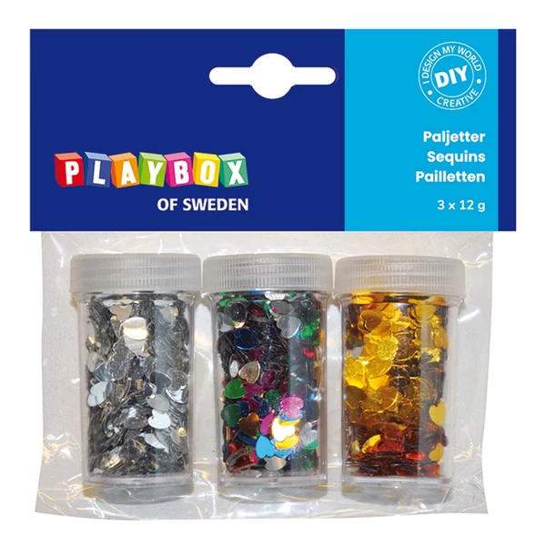 PlayBox: Dekorációs szívek különböző színekben 3x12g-os csomag
