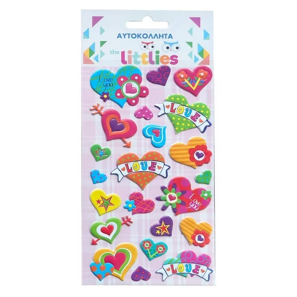 The Littlies: Ragyogó szív mintás 3D pufi matrica szett 10x22cm-es íven