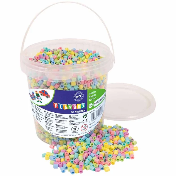 PlayBox: 5mm-es MIDI pasztell színű vasalható gyöngyök vödörben 5.000db-os csomag