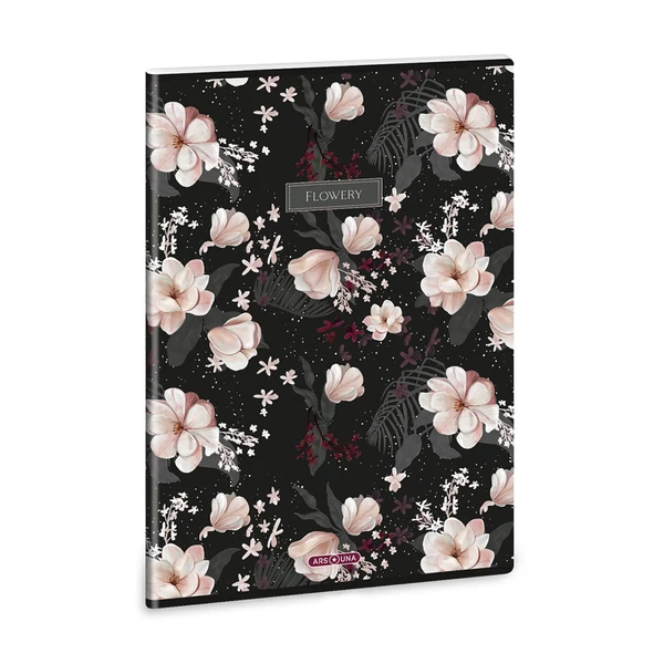Ars Una: Flowery Black extra kapcsos kockás füzet A/4