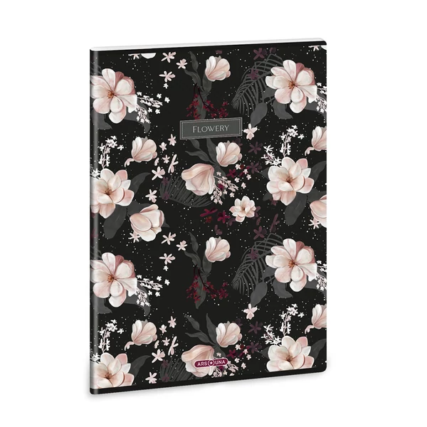 Ars Una: Flowery Black extra kapcsos sima füzet A/4