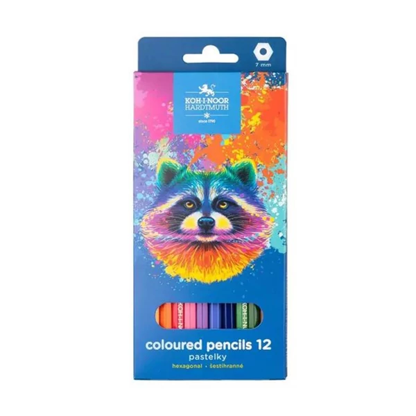 ICO: Koh-I-Noor 3552 Hatszögletű színes ceruza mosómedvés dobozban 12 darabos