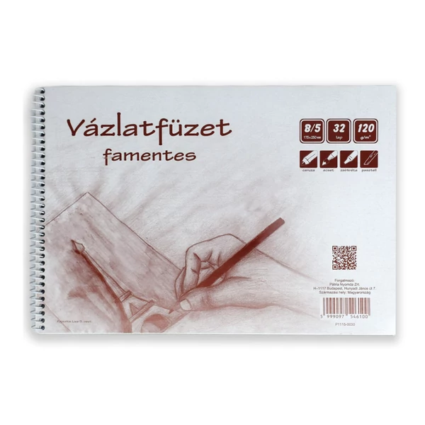 Famentes spirálos vázlatfüzet B/5 32 lapos, 120g