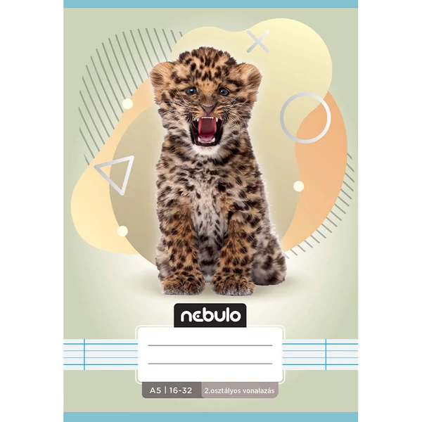 Nebulo: Tűzött 2. osztályos vonalas füzet A5-ös 16-32 Állatos - Leopárdos
