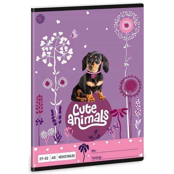 Ars Una: Cute Animals - Puppy tacskós négyzethálós füzet A/5