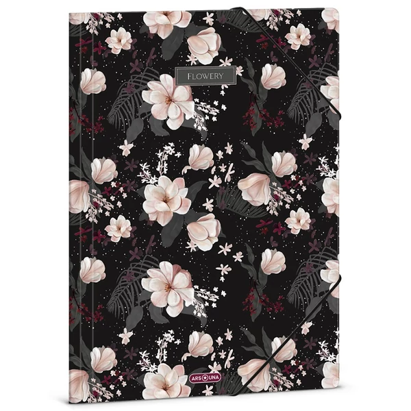 Ars Una: Flowery Black virágos gumis mappa A/4