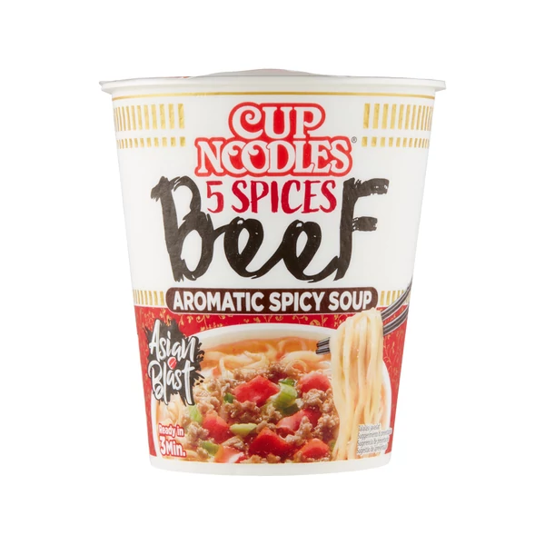 Nissin Cup Noodles fűszeres instant tésztaleves, marha ízesítéssel ázsiai módra 350ml