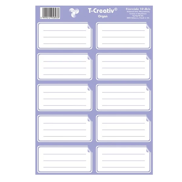 T-Creative orgona színű füzetcímke 1ív 
