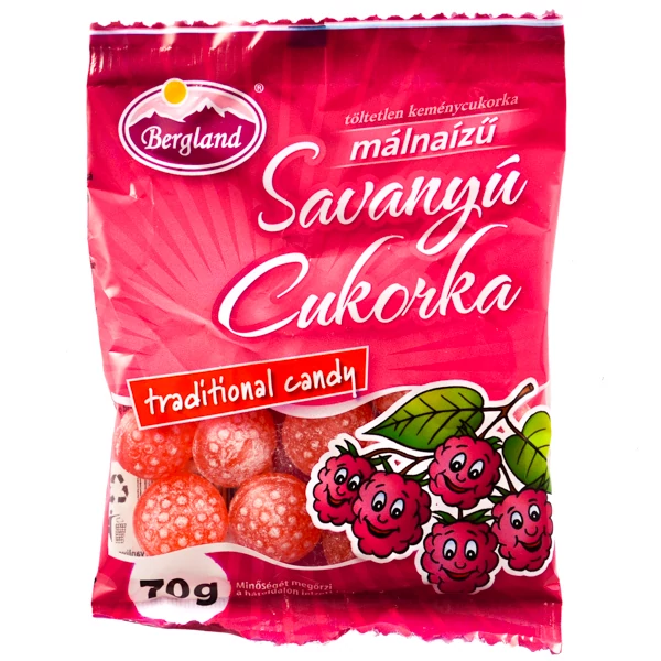 Bergland málna ízesítésű savanyú cukorka 70g