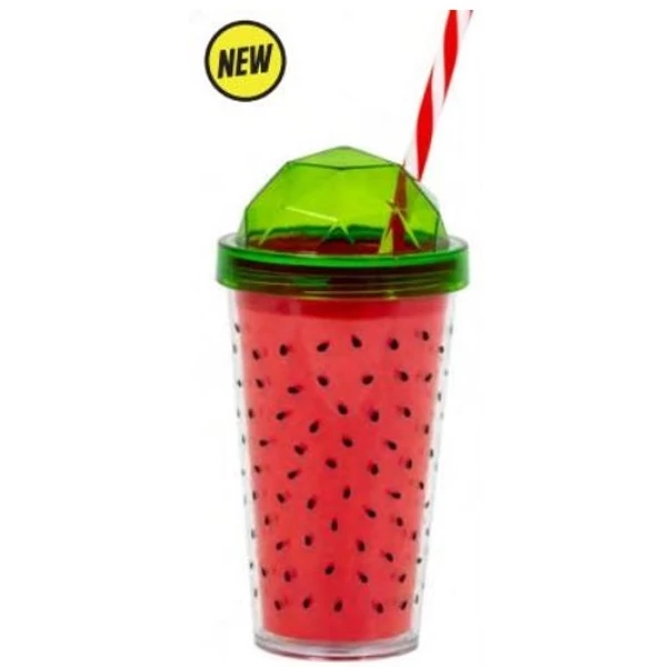 Műanyag pohár tetővel + szívószál 540ml Dinnyés/Epres SO286