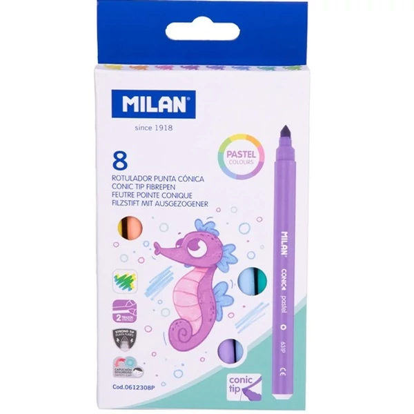 Milan pasztell színű hengeres filctoll 8db-os kiszerelésben 0612308P