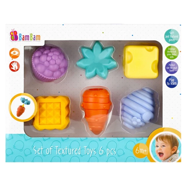 Tapintásfejlesztő formák bébijáték 6db-os kiszerelésben BB1168