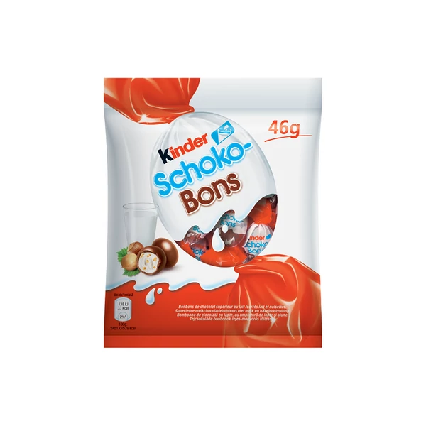 Kinder Schoko-Bons tejcsokoládé bonbonok tejes krémmel és mogyoródarabkákkal töltve 46 g