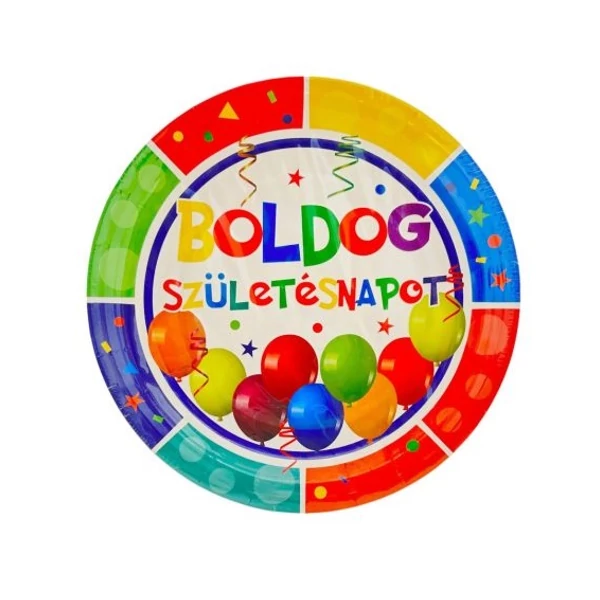 Party papírtányér boldog születésnapot felirattal 18cm 10db-os kiszerelésben 72584