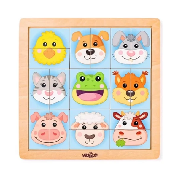 Montessori állatfejes fa kirakó - Woodyland